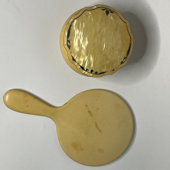 Vintage Vanity Set 3 pieces Hand Mirror, Box Container Powder with Lid - Picture 2 of 16